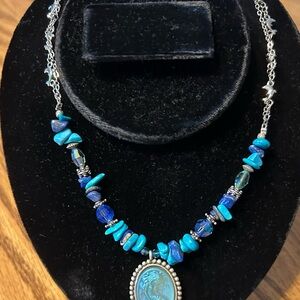 Vintage Kirks Folly Blue Beaded Mermaid Necklace with Silver Accents